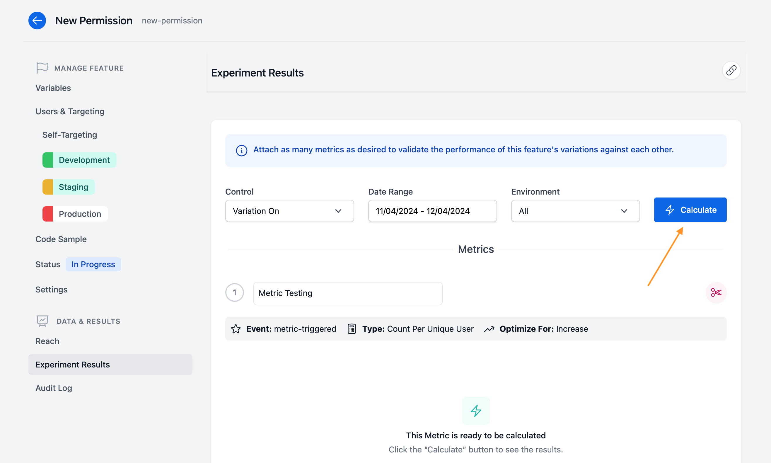 Feature metrics ready to be calcuated