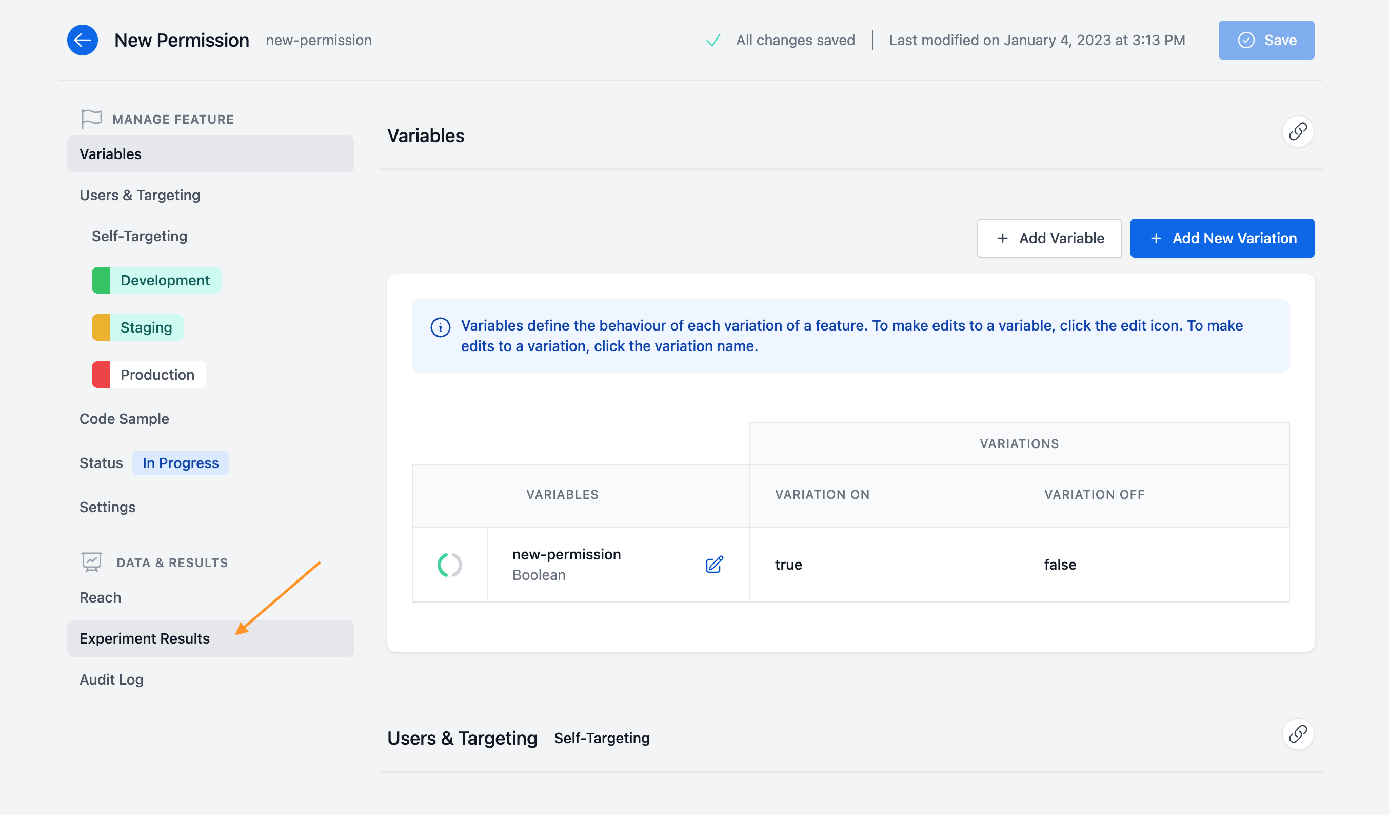 Comparative Analysis tab within a DevCycle feature&#39;s Data &amp; Results view