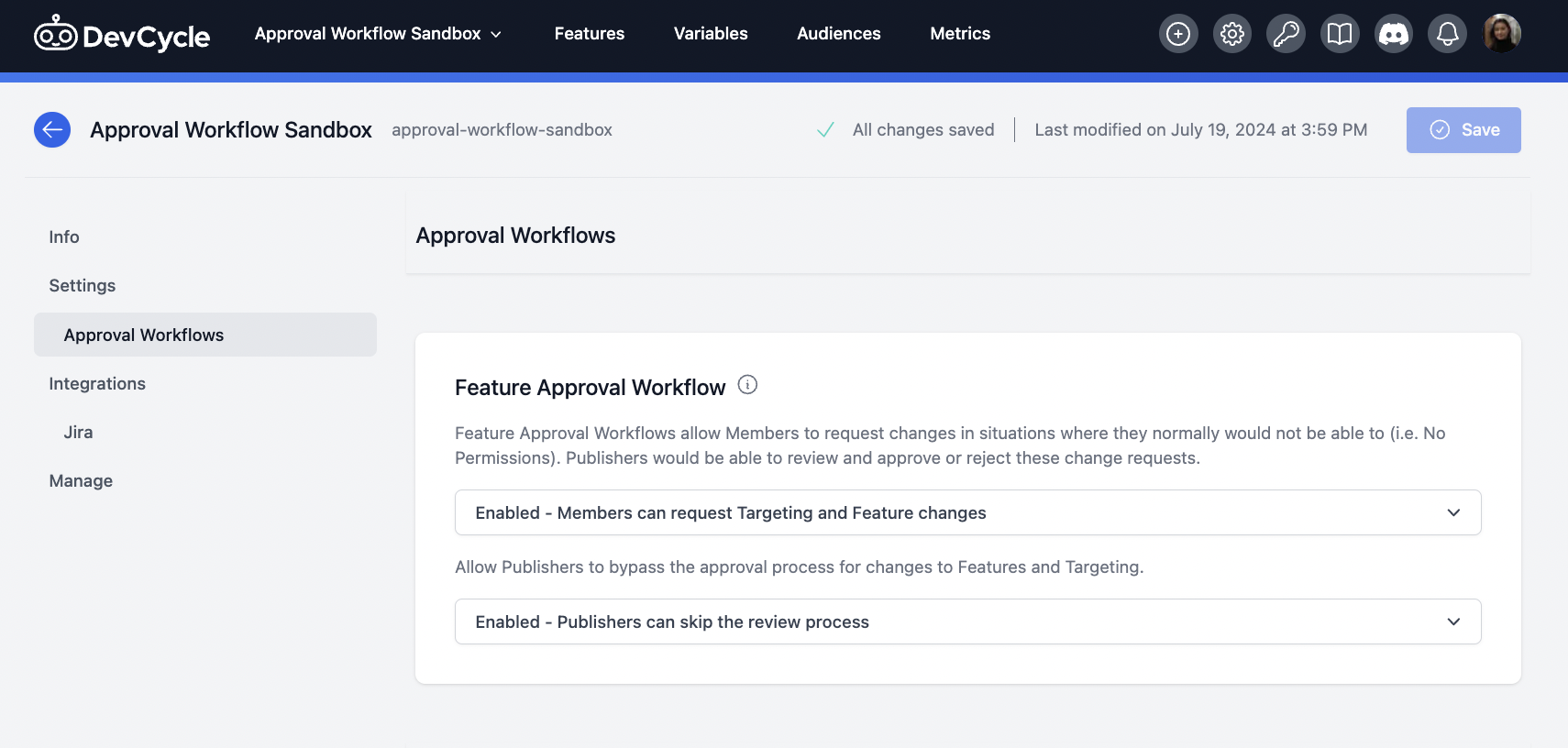 Project Settings for Approval Workflows